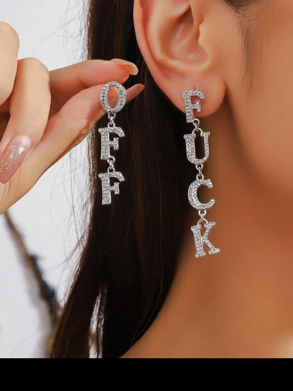 Silver Rhinestone Letter Drop Earrings — Bold Statement in Silver